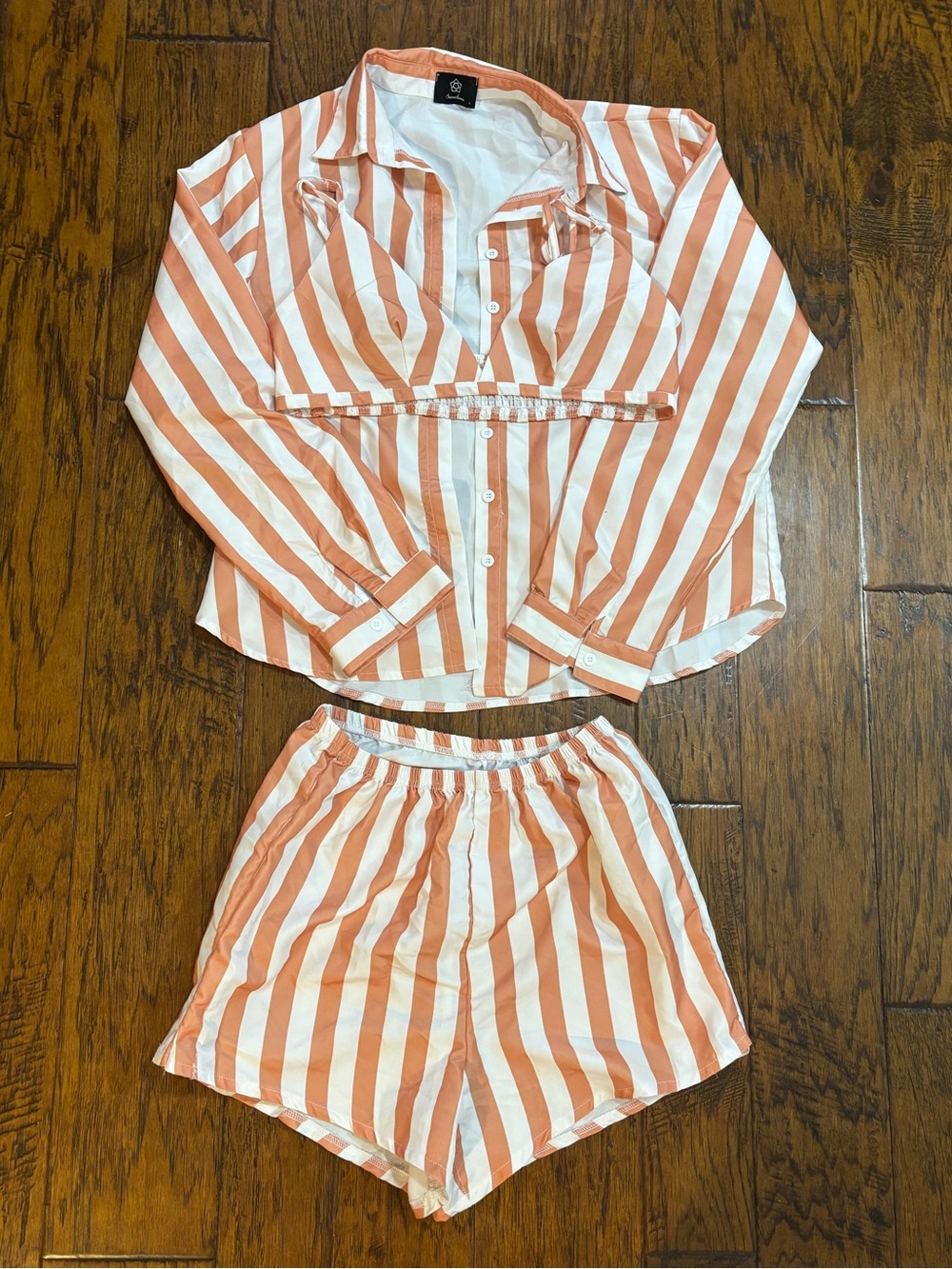Peach & White Striped Two-Piece Set
